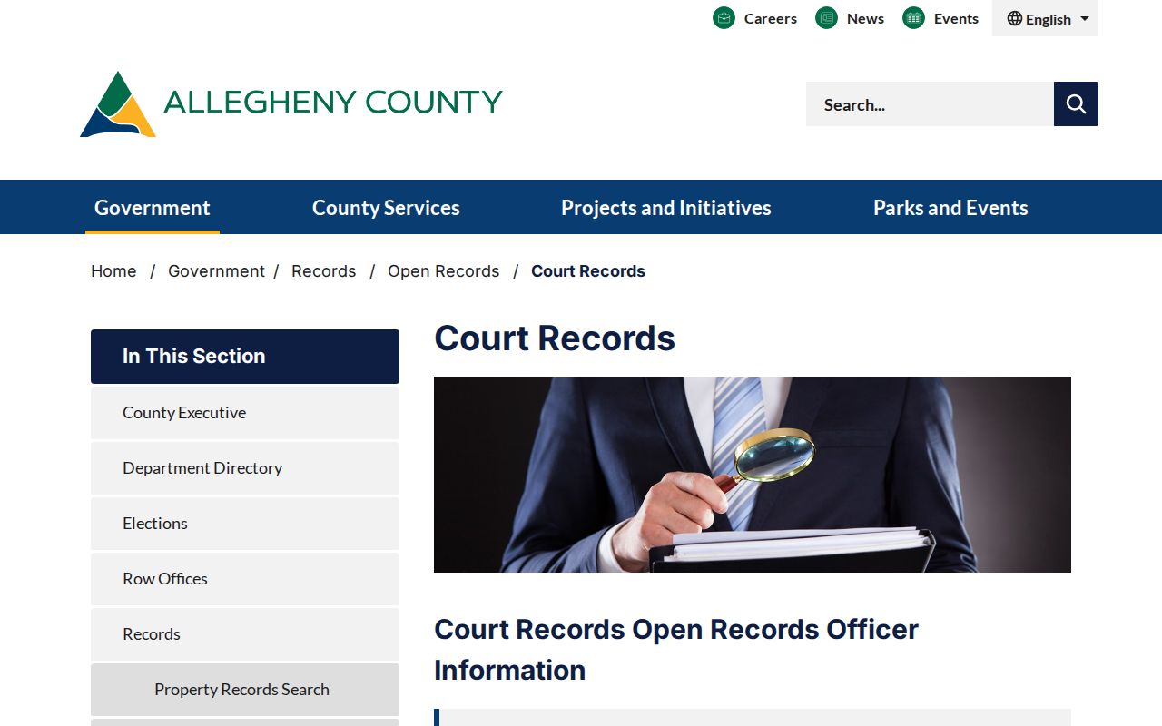 Upper St. Clair Township resident lookup, Allegheny County court-record access notice