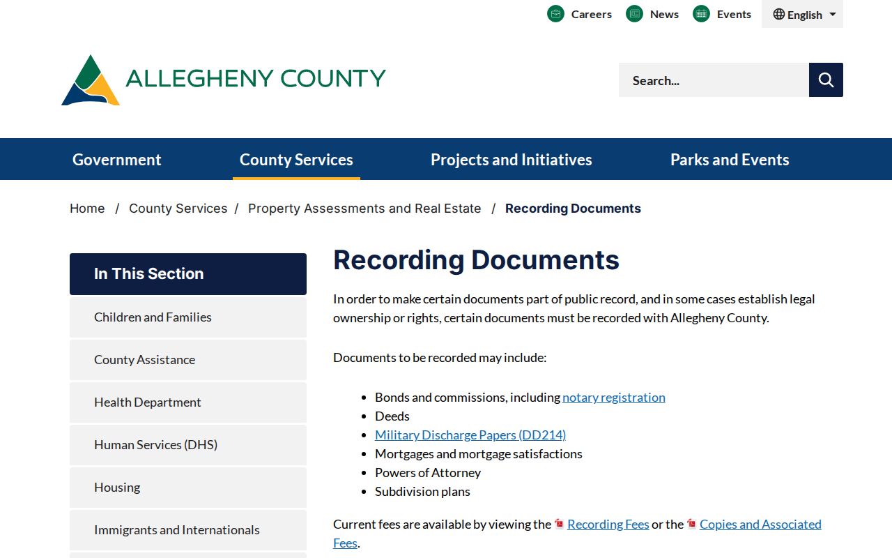 Upper St. Clair Township street directory recording-documents guide