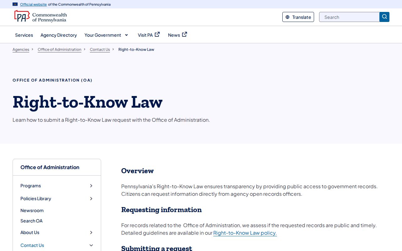 Upper St. Clair Township residents directory Pennsylvania Right-to-Know Law guidance