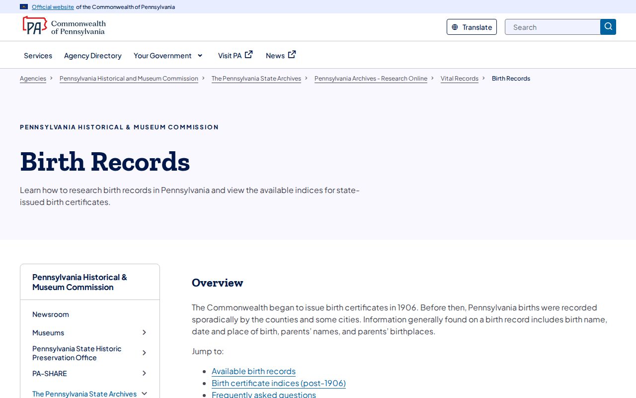 Upper St. Clair Township city directory State Archives birth-record guidance