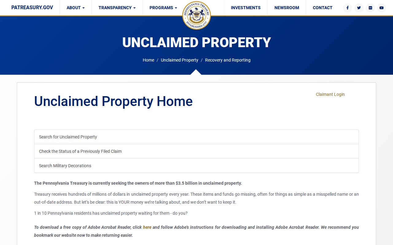 Upper St. Clair Township previous residents unclaimed-property portal