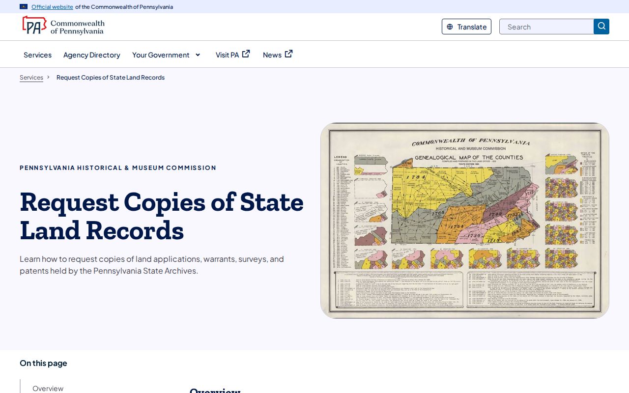 Upper St. Clair Township previous residents State Archives land-record request